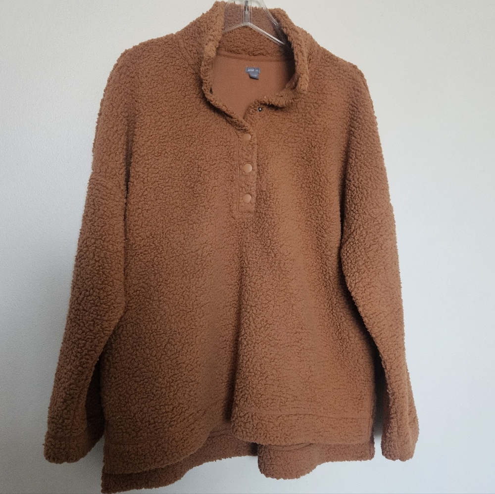 Aerie Sherpa Fleece Jacket Pullover Snap Button Pockets Large
